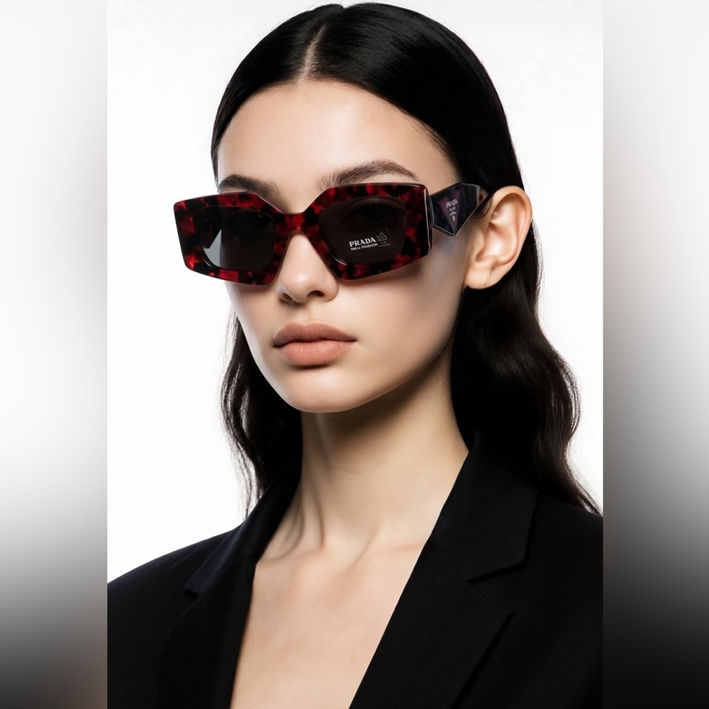New Authentic Prada Red Tortoise Shell Sunglasses - Picture 4 of 17